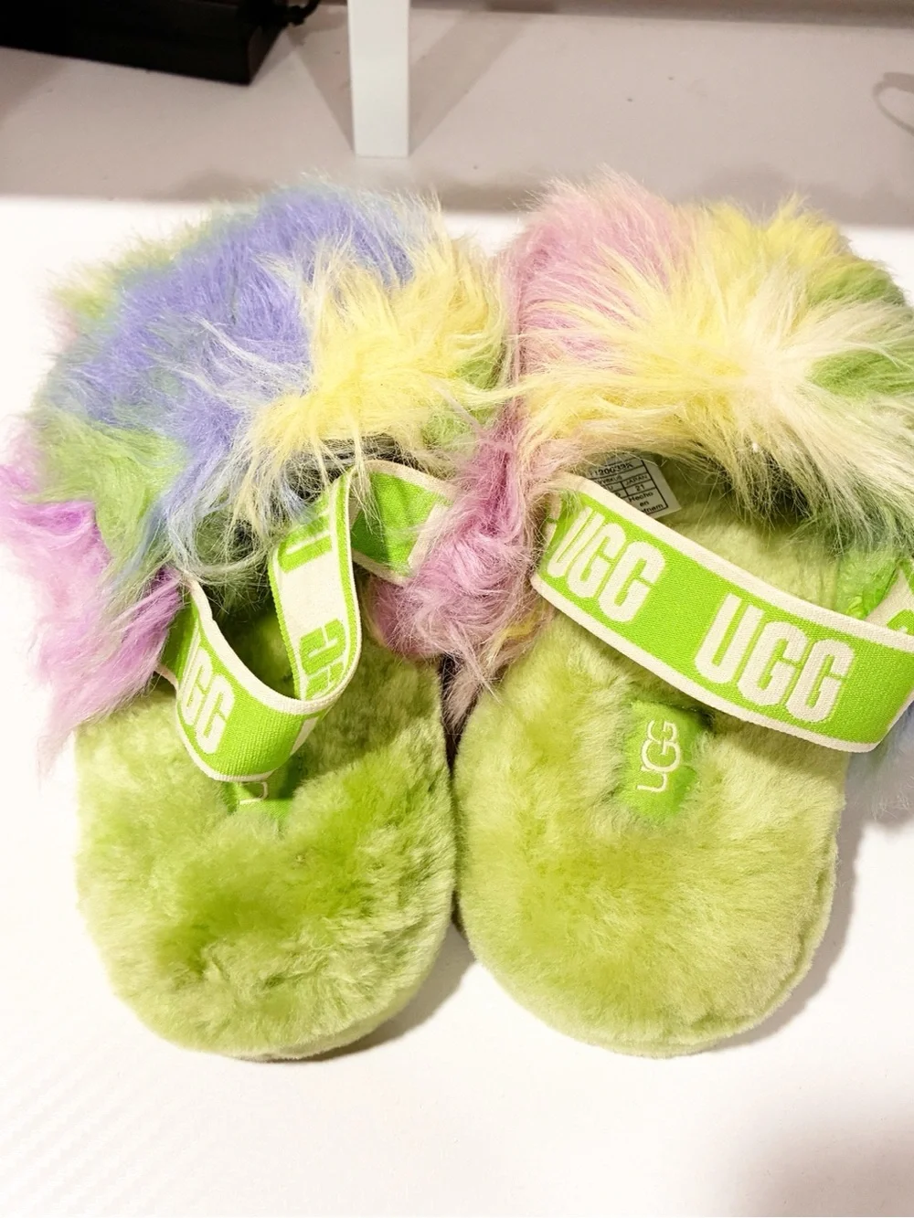 UGG Fluff Yeah Slide Magnolia Slippers Green Purple Tie Dye Kids Size 2